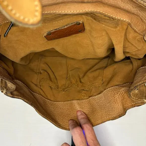 Patricia Nash Leather Studded Messenger Shoulder Bag Camel - Picture 5 of 16